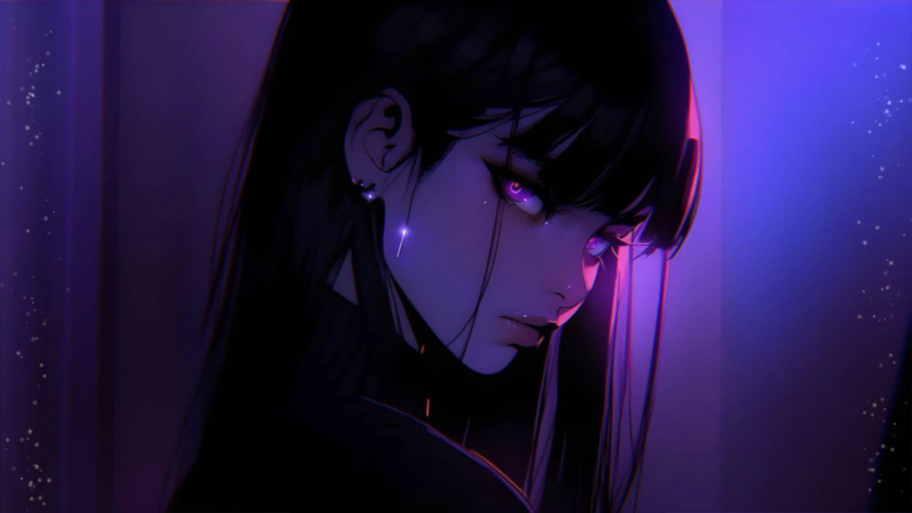 紫色眼睛的动漫女孩