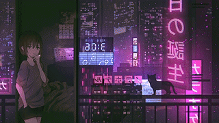 城市霓虹灯下的动漫女孩