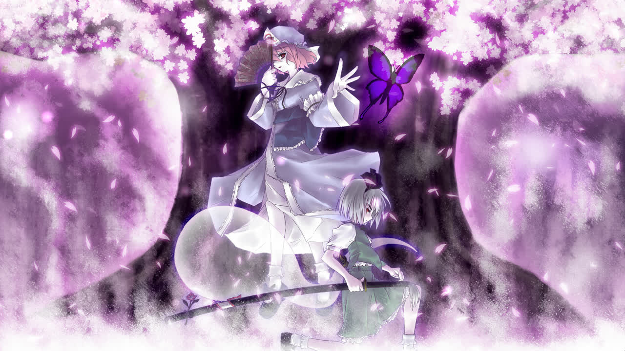 東方Project Youmu and Yuyuko Under Cherry Blossoms