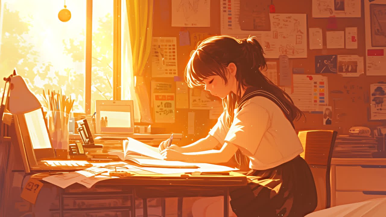 动漫女孩学习时光-ri