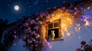 夜晚窗台上的猫咪