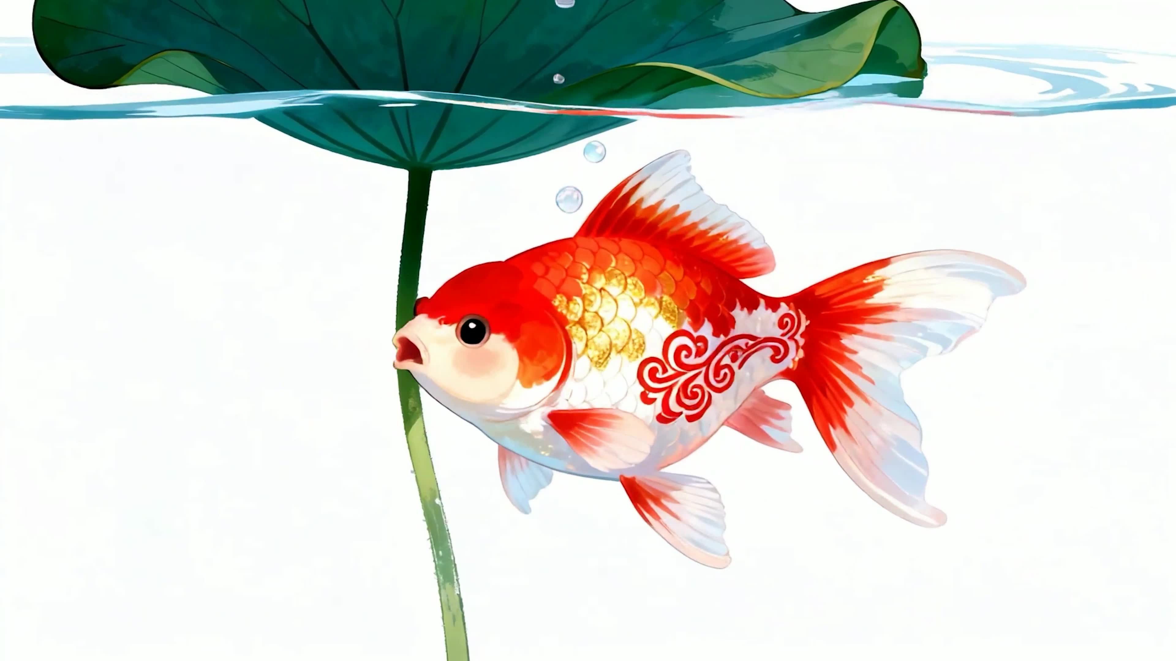 荷叶游鱼