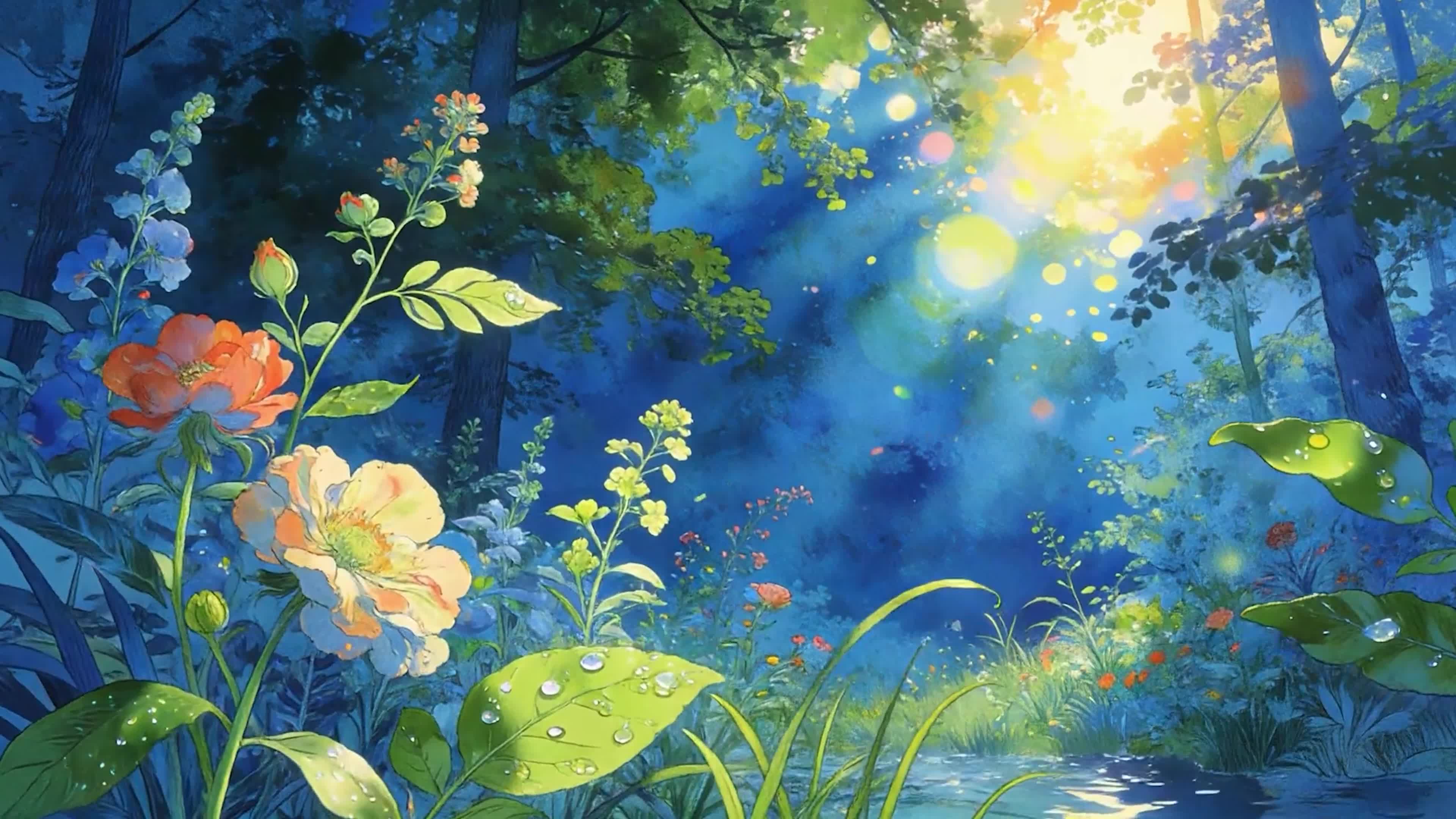 护眼绿景树木河流