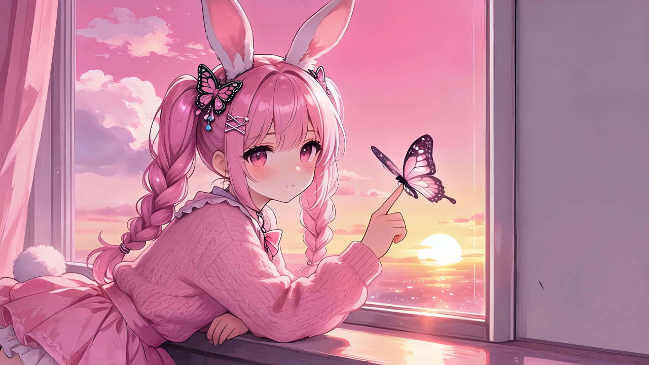 4K窗边蝴蝶少女-纯净版