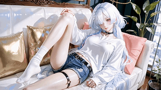 休闲居家银发少女