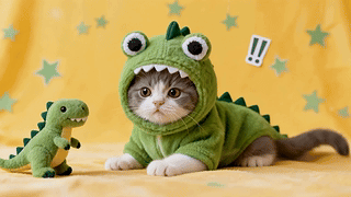 穿恐龙装的可爱萌猫