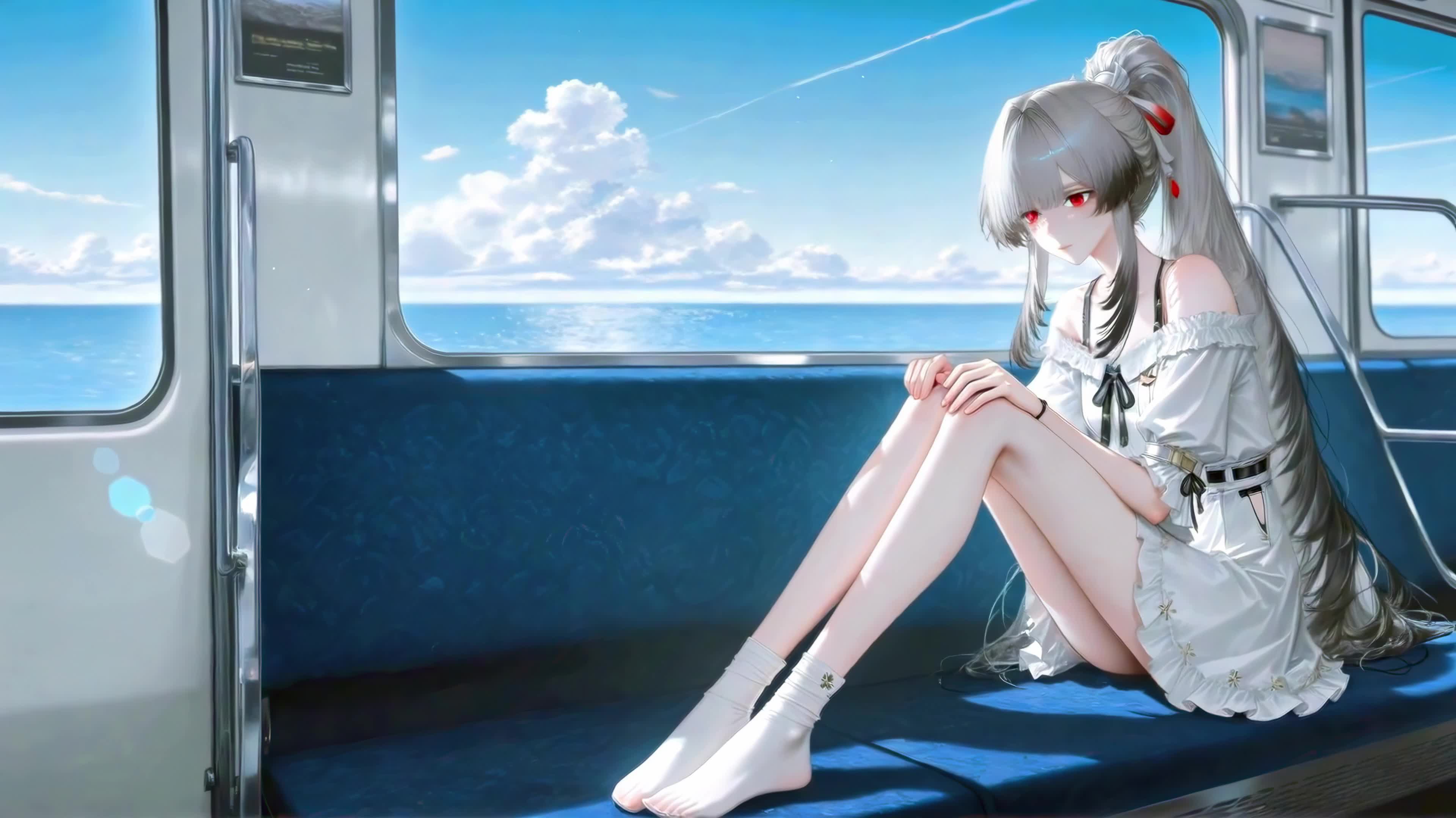 滨海列车上的银发少女
