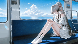 滨海列车上的银发少女