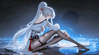 银发高马尾少女静坐在水边