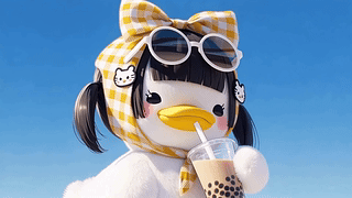 夏日喝奶茶的可爱小鸭