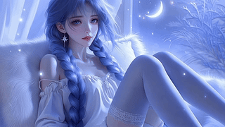 蓝发月下温柔少女