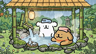 雨天泡温泉的线条小狗