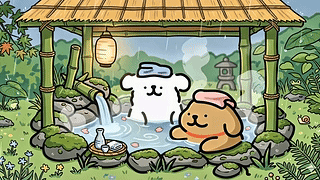 雨天泡温泉的线条小狗