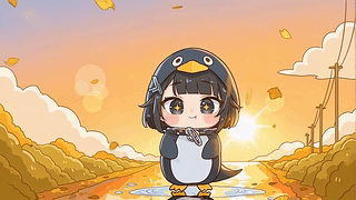 秋日可爱企鹅小女孩