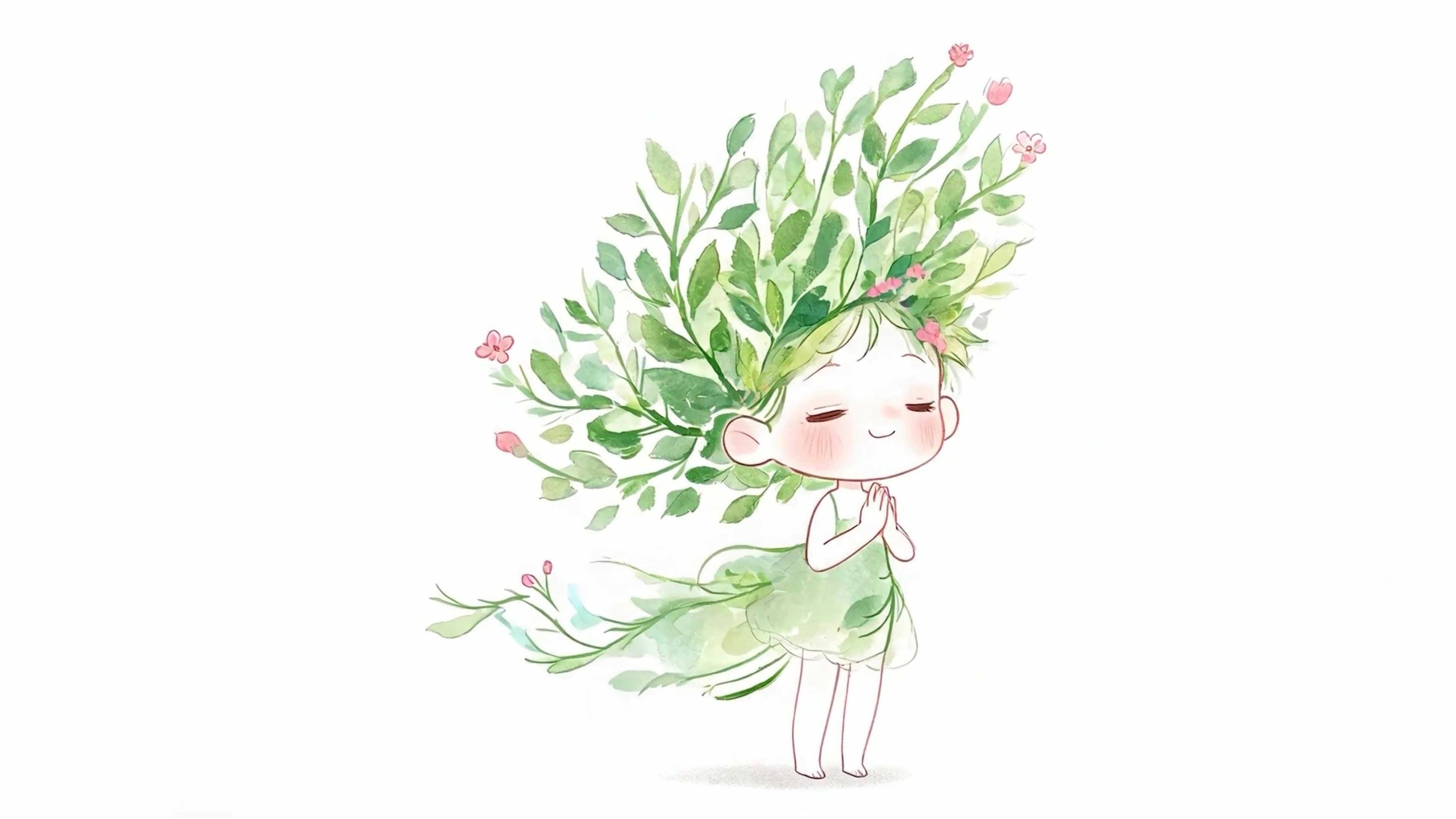 戴着花草女孩