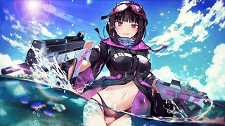 海滩上的持械女孩