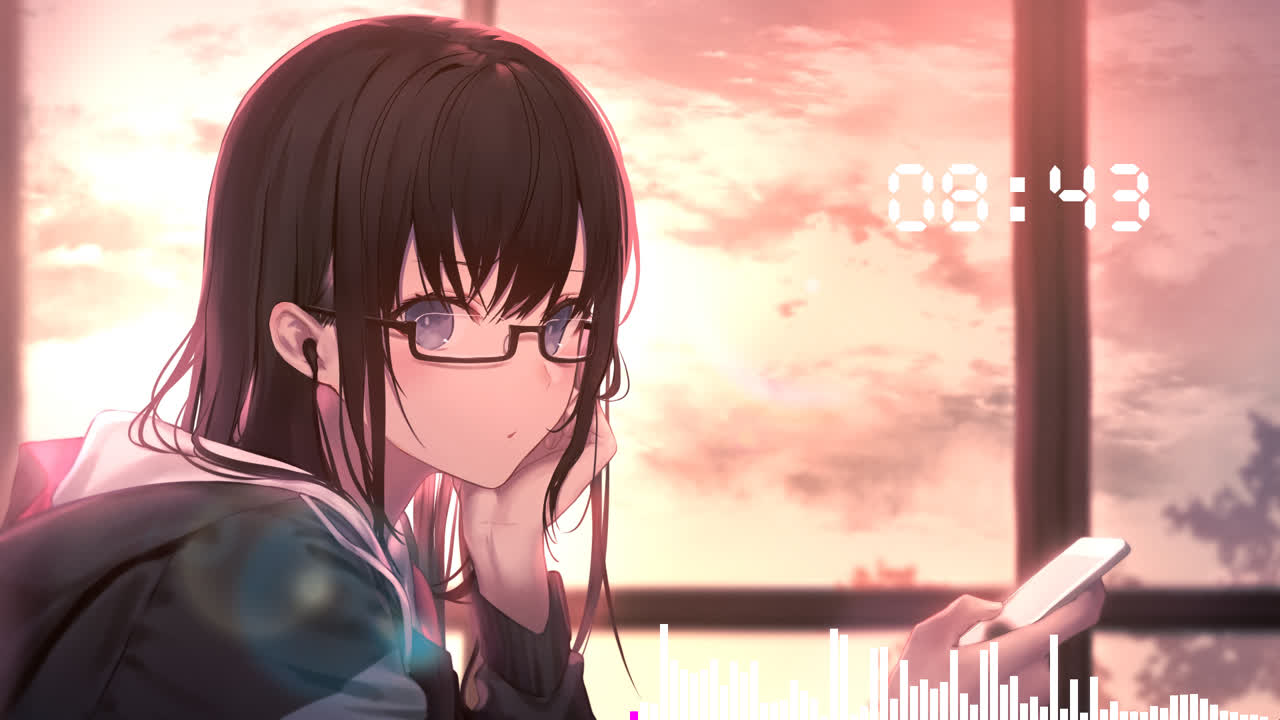 戴眼镜的女孩听音乐