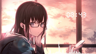 戴眼镜的女孩听音乐