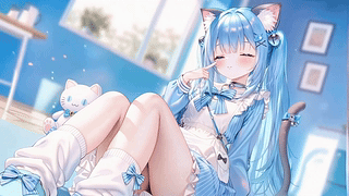 清新蓝发猫耳少女