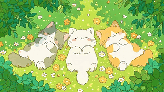 草地酣睡的软萌小猫