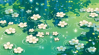 碧波浮白花