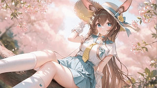 春日樱花下的兔耳少女