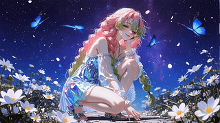 花野蝶舞粉发少女