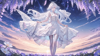 紫藤花海的银发少女