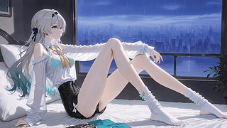 雨天窗边的银发少女