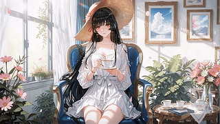 窗边下午茶休闲少女