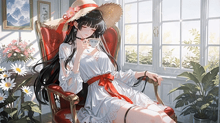 窗边悠闲下午茶少女