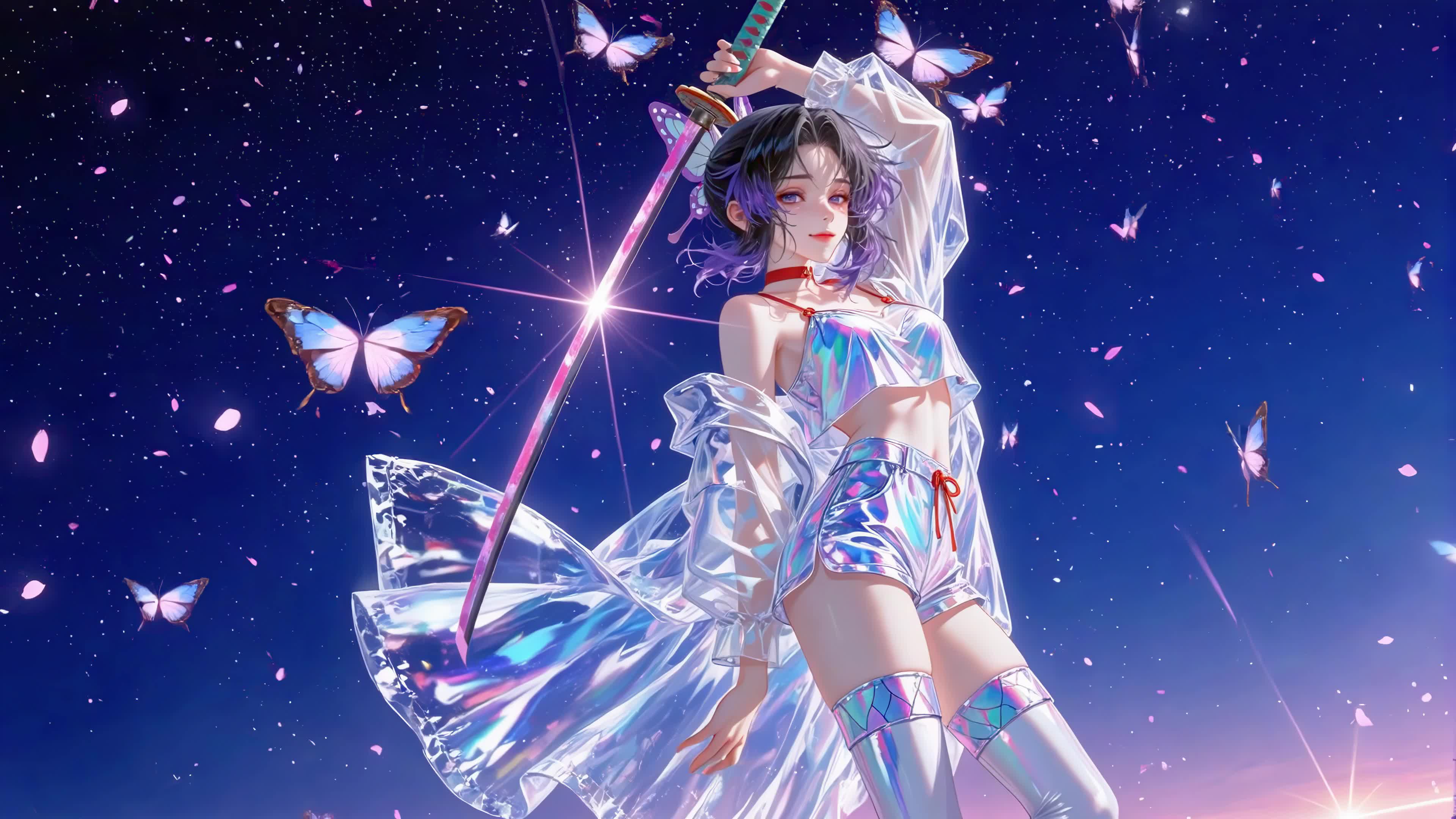 幻彩蝶影持刀少女