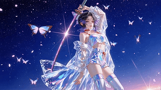幻彩蝶影持刀少女