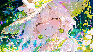 晴日绿意笑颜少女