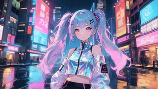 赛博雨夜双马尾少女