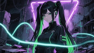 暗黑赛博朋克双马尾少女 动态壁纸 | 作者：拙图