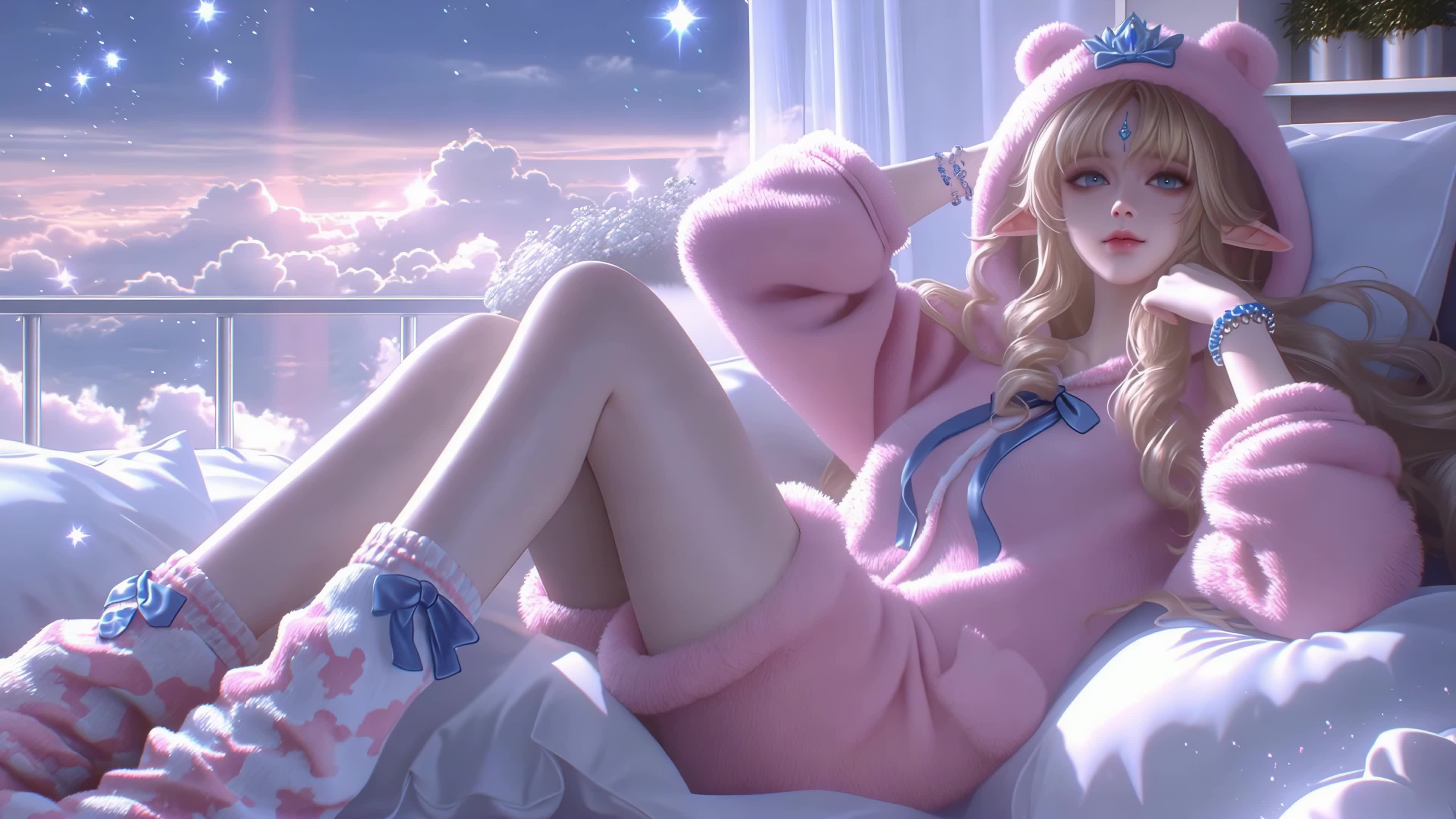 云端卧室的慵懒少女