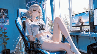 窗边休闲银发少女