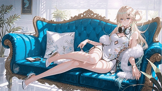 午后沙发上的金发少女