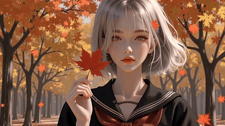 秋日枫叶少女
