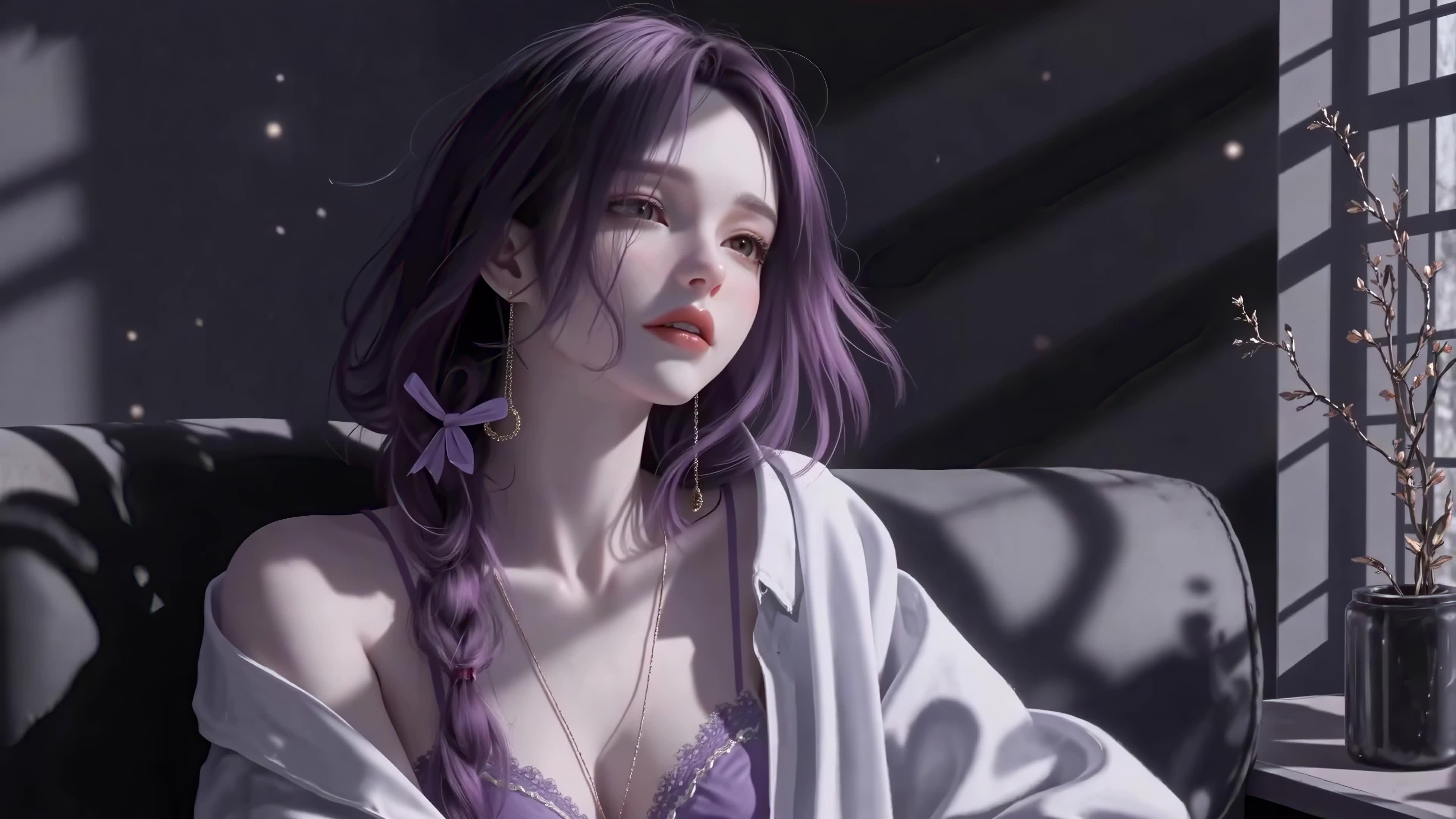 紫发慵懒少女