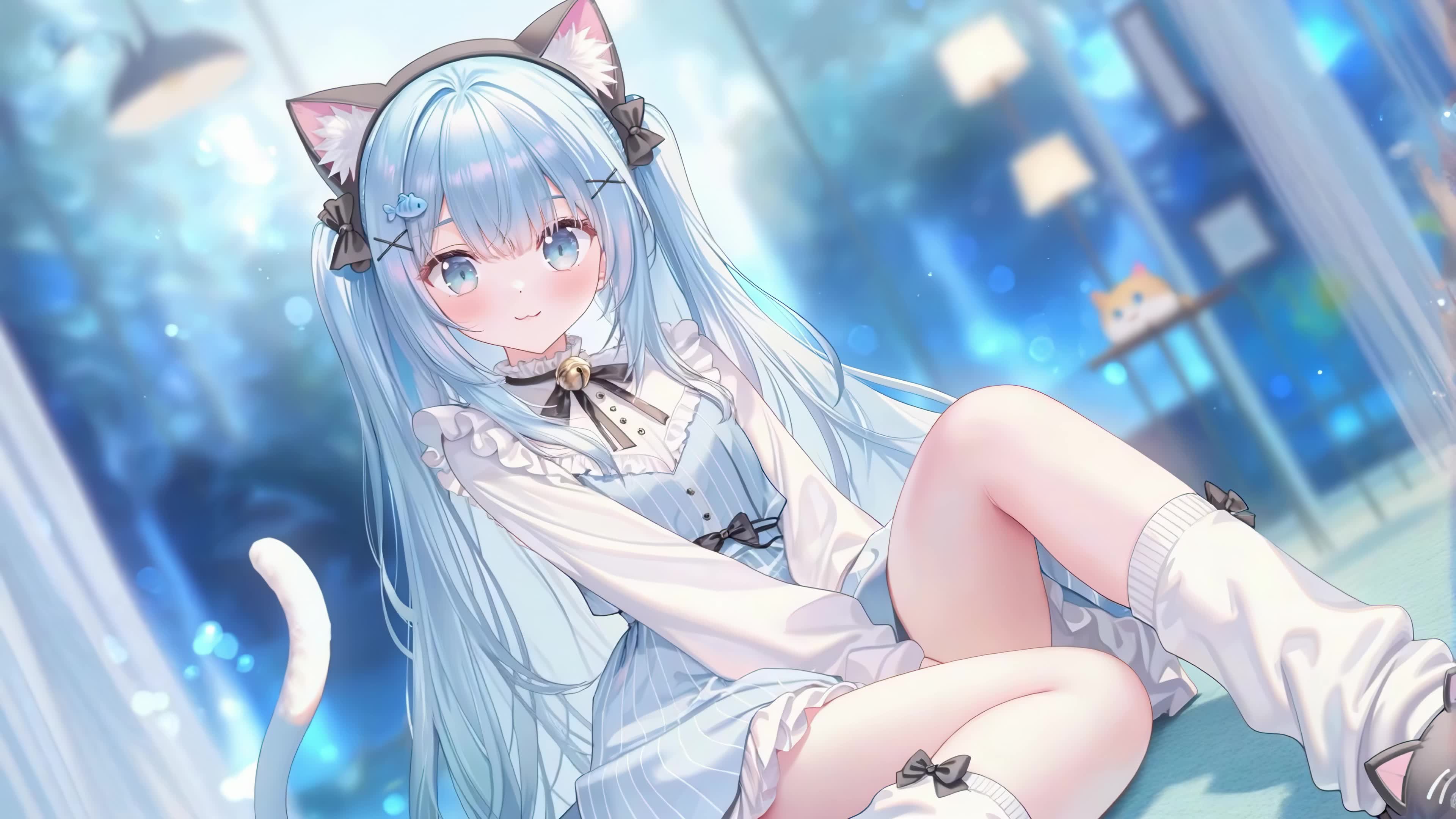 清新蓝发猫耳少女