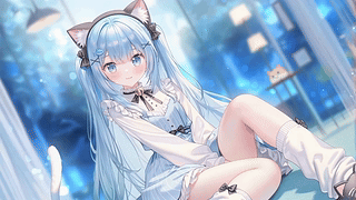清新蓝发猫耳少女