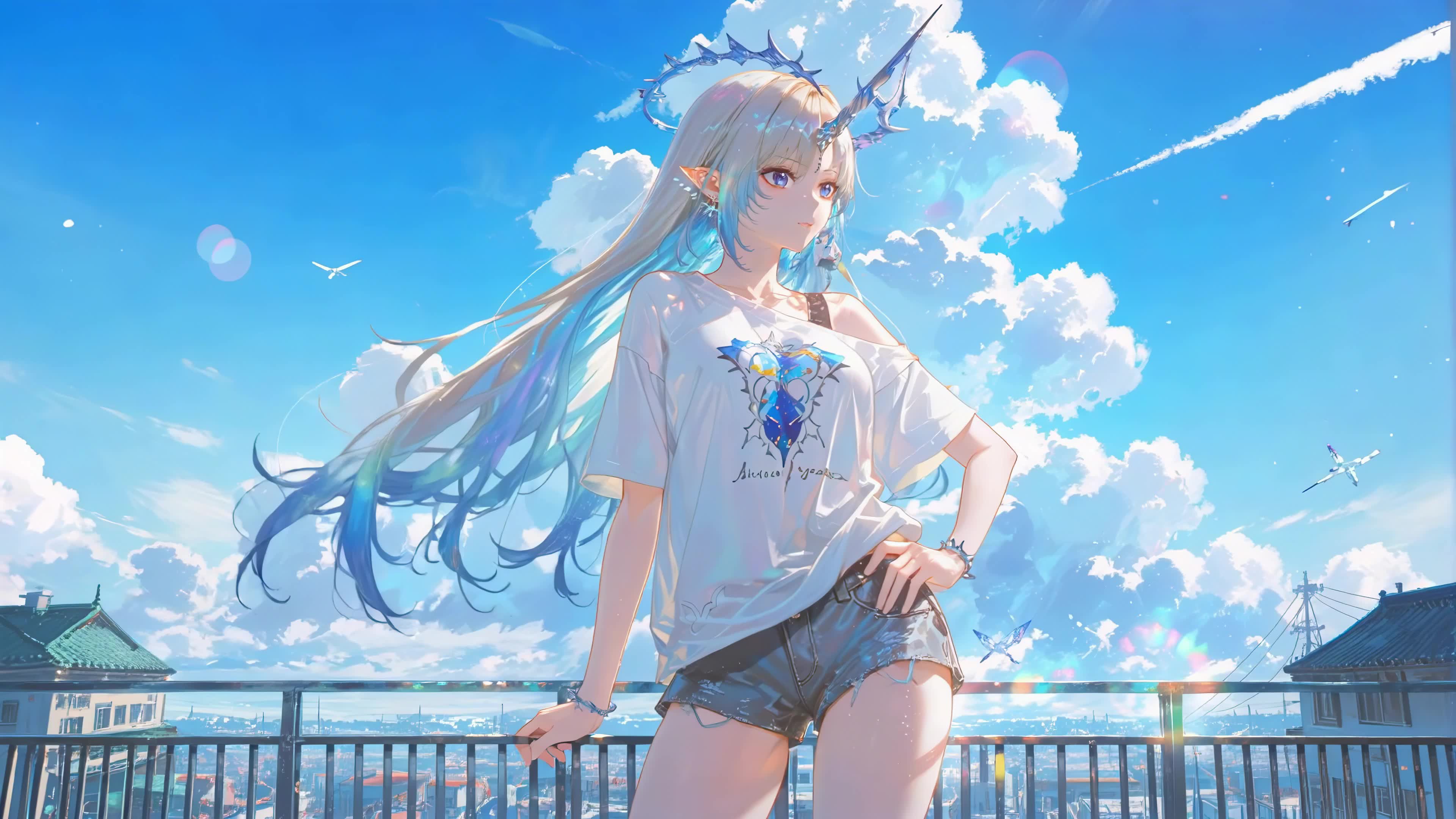 晴空下的银发少女