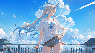晴空下的银发少女
