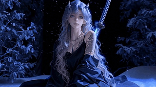 雪夜蓝发持刀少女