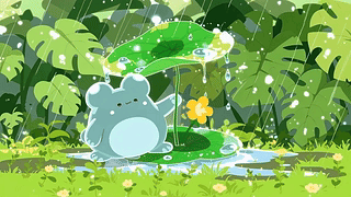 雨天林间的萌趣小熊