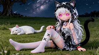 星空草地猫耳少女