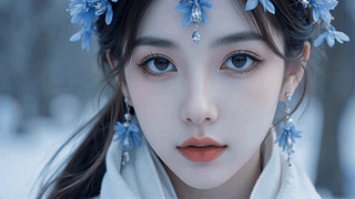 蓝花雪境清冷少女
