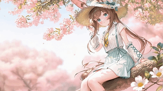 春日樱花下的兔耳少女